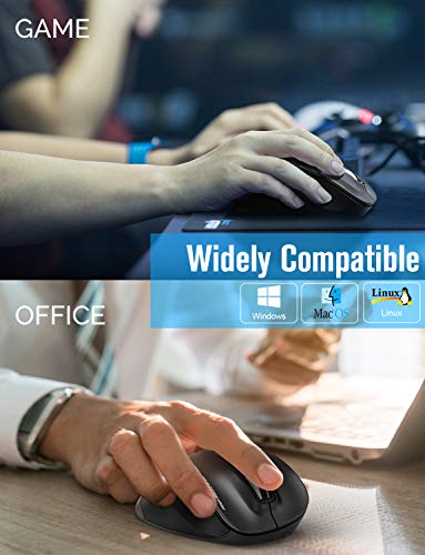 WisFox Souris sans Fil, Souris Optique pour Ordinateur Portable Optique USB 2,4 G USB pour Le Jeu d'économie de Bureau à Domicile avec Nano-récepteur, 800-2400 DPI, 6 Boutons - Noir – Image 3