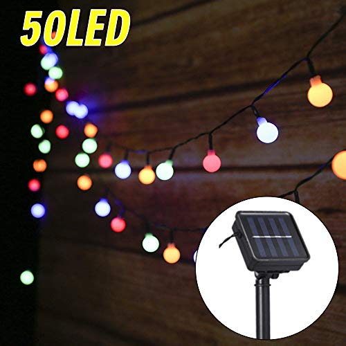 Guirlande Lumineuse Solaire, Tomshine 50 Petites Boule LED, 8 Modes Eclairage, Étanche IP44, 6.9M Fil Souple, Décoration Intérieur et Extérieur (Multicolore)