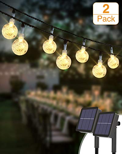 2 Pack Guirlande Solaire Exterieur, Kolpop 3M 30 Led Guirlandes Lumineuses Boules Cristal 8 Modes Etanche lampe solaire exterieu Décorative pour Jardin, Clôture, Mariage, Terrasse, Noël, Blanc Chaud