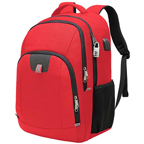 Antivol Sac à Dos Ordinateur Portable 17.3 Pouces Homme Imperméable Sac a Dos PC Portable Sac à Dos Grande Capacité Sac à Dos de Voyage d'affaires avec Chargement USB Loisirs Affaire Collège Rouge