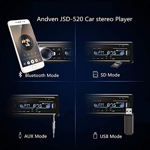 4x60W FM Radio Voiture 1 Din Soutient AUX/USB/SD et Télécommande Récepteur Bluetooth Mains Libres avec Intégré EQ Andven Autoradio Bluetooth