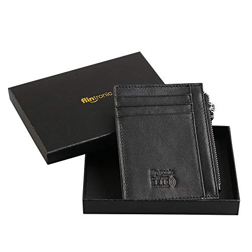 flintronic Portefeuille en Cuir, Noir Etui RFID Blocage Porte Carte de Crédit, Zip Porte-Monnaie, Coffret Cadeau – Image 3