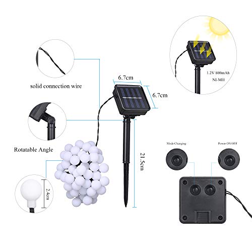 Guirlande Lumineuse Solaire, Tomshine 50 Petites Boule LED, 8 Modes Eclairage, Étanche IP44, 6.9M Fil Souple, Décoration Intérieur et Extérieur (Multicolore) – Image 4
