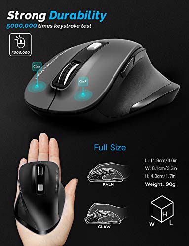 WisFox Souris sans Fil, Souris Optique pour Ordinateur Portable Optique USB 2,4 G USB pour Le Jeu d'économie de Bureau à Domicile avec Nano-récepteur, 800-2400 DPI, 6 Boutons - Noir – Image 6
