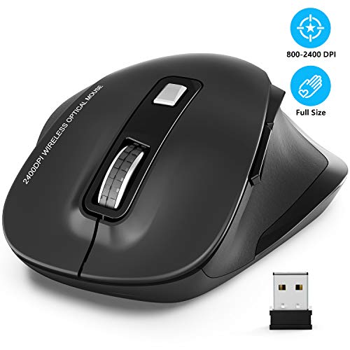 WisFox Souris sans Fil, Souris Optique pour Ordinateur Portable Optique USB 2,4 G USB pour Le Jeu d'économie de Bureau à Domicile avec Nano-récepteur, 800-2400 DPI, 6 Boutons - Noir