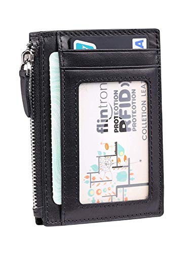 flintronic Portefeuille en Cuir, Noir Etui RFID Blocage Porte Carte de Crédit, Zip Porte-Monnaie, Coffret Cadeau – Image 4