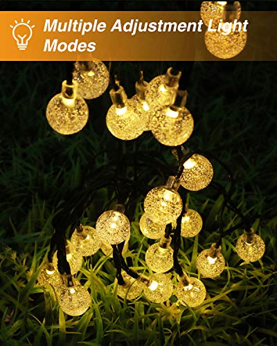 2 Pack Guirlande Solaire Exterieur, Kolpop 3M 30 Led Guirlandes Lumineuses Boules Cristal 8 Modes Etanche lampe solaire exterieu Décorative pour Jardin, Clôture, Mariage, Terrasse, Noël, Blanc Chaud – Image 5
