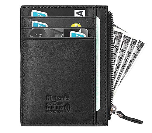 flintronic Portefeuille en Cuir, Noir Etui RFID Blocage Porte Carte de Crédit, Zip Porte-Monnaie, Coffret Cadeau – Image 8