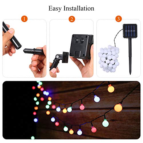 Guirlande Lumineuse Solaire, Tomshine 50 Petites Boule LED, 8 Modes Eclairage, Étanche IP44, 6.9M Fil Souple, Décoration Intérieur et Extérieur (Multicolore) – Image 5
