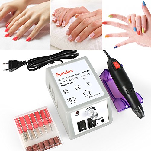 Sunjas manucure machine ongles electrique Kit Complet Ponceuse Électrique Professionnelle manucure et pédicure avec 6 embouts ponçage