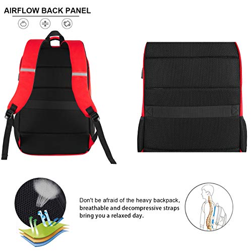 Antivol Sac à Dos Ordinateur Portable 17.3 Pouces Homme Imperméable Sac a Dos PC Portable Sac à Dos Grande Capacité Sac à Dos de Voyage d'affaires avec Chargement USB Loisirs Affaire Collège Rouge – Image 3