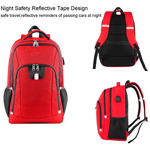 Antivol Sac à Dos Ordinateur Portable 17.3 Pouces Homme Imperméable Sac a Dos PC Portable Sac à Dos Grande Capacité Sac à Dos de Voyage d'affaires avec Chargement USB Loisirs Affaire Collège Rouge – Image 4