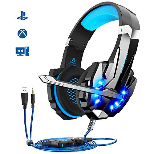Micro Casque Gaming PS4, Casque Gamer Stéréo Lumière Stéréo Bass Anti-Bruit LED lumière avec 3.5mm Jack Compatible PS4/ Xbox One/PC/Mac/Nintendo