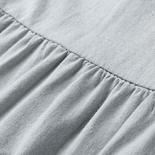 Robe Femme Manche Courte Coton Lin,Maxi Poches Solide Lâche Bouffant Tunique Elégant Longue Robe de Plage – Image 6