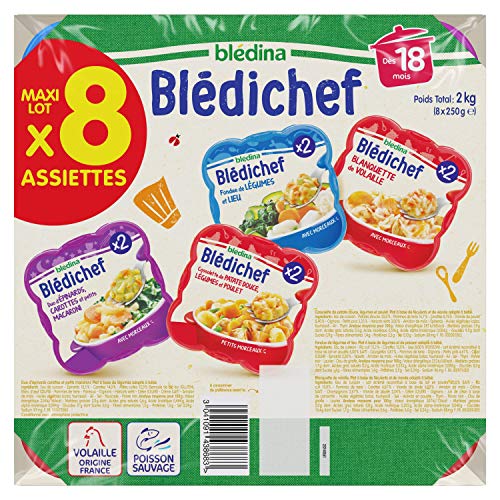 Blédina - Blédichef - 8 petits plats pour bébé - Repas midi - Dès 12 Mois -  4 recettes - Pack de 8 : : Epicerie