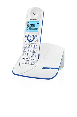 Alcatel F390 - Téléphone sans fil ultra efficace au design coloré, Pure Sound, Mains libres, Grand écran rétroéclairé, Grand répertoire, Sonnerie VIP - Blanc/Bleu