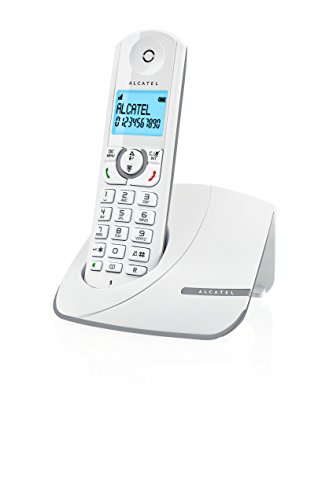Alcatel F390- Téléphone sans fil ultra efficace au design coloré, Pure Sound, Mains libres, Grand écran rétroéclairé, Grand répertoire, Sonnerie VIP - Blanc/Gris