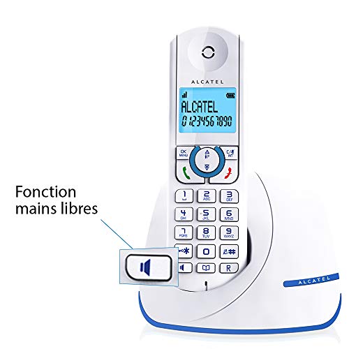 Alcatel F390 - Téléphone sans fil ultra efficace au design coloré, Pure Sound, Mains libres, Grand écran rétroéclairé, Grand répertoire, Sonnerie VIP - Blanc/Bleu – Image 4
