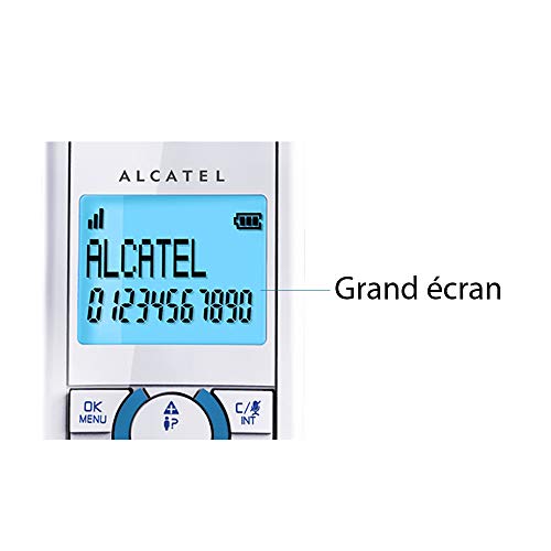Alcatel F390 - Téléphone sans fil ultra efficace au design coloré, Pure Sound, Mains libres, Grand écran rétroéclairé, Grand répertoire, Sonnerie VIP - Blanc/Bleu – Image 3