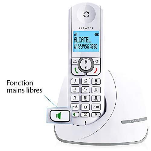 Alcatel F390- Téléphone sans fil ultra efficace au design coloré, Pure Sound, Mains libres, Grand écran rétroéclairé, Grand répertoire, Sonnerie VIP - Blanc/Gris – Image 2