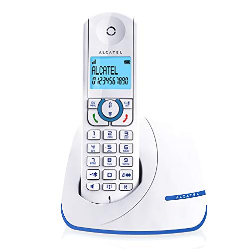 Alcatel F390 - Téléphone sans fil ultra efficace au design coloré, Pure Sound, Mains libres, Grand écran rétroéclairé, Grand répertoire, Sonnerie VIP - Blanc/Bleu – Image 2