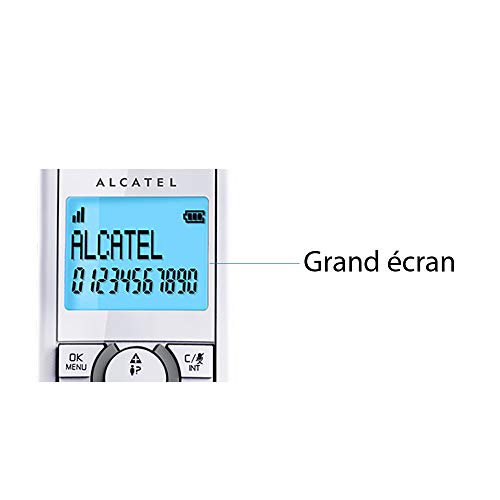 Alcatel F390- Téléphone sans fil ultra efficace au design coloré, Pure Sound, Mains libres, Grand écran rétroéclairé, Grand répertoire, Sonnerie VIP - Blanc/Gris – Image 3