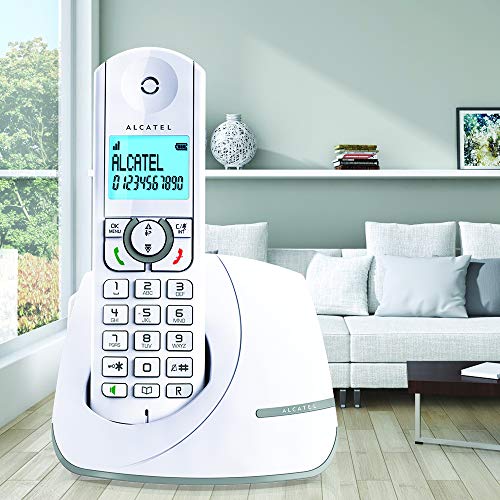 Alcatel F390- Téléphone sans fil ultra efficace au design coloré, Pure Sound, Mains libres, Grand écran rétroéclairé, Grand répertoire, Sonnerie VIP - Blanc/Gris – Image 4