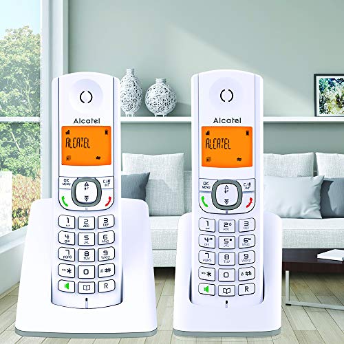 Alcatel F530 Duo - Téléphone sans fil DECT design aux coloris contemporains, Mains libres de qualité, Grand écran rétroéclairé ultra lisible, Sonneries VIP, 10 mélodies d'appel - Blanc/Gris – Image 2
