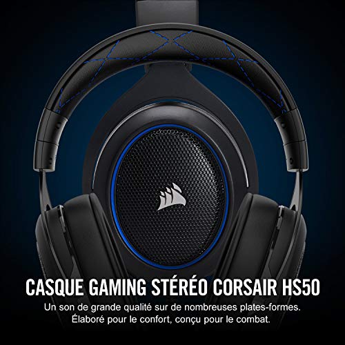 Corsair HS50 STEREO Casque Gaming avec Micro Détachable pour PC/PS4/Xbox/Mobile Bleu 