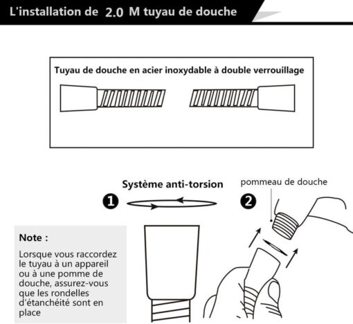 Passez la souris sur l'image pour zoomer        Pommeau Douche + 2 M Tuyau de Douche Flexible, ACGAM Pommeau de Douche avec Tuyau, 5 Modes Economiseur d'eau et bouton de l'interrupteur, Haute Pression Douchette Pommeau Acier Inoxydable Marque : ACGAM – Image 3