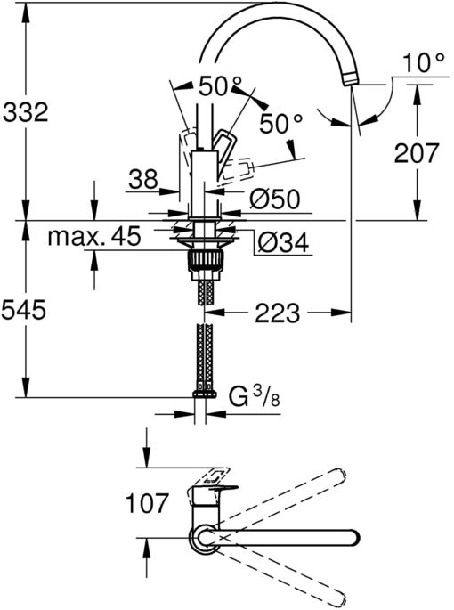 Grohe Mitigeur Monocommande Evier Bec C Bauloop 31368001 (Import Allemagne) Chromé – Image 5