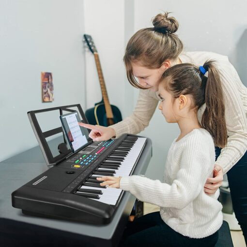 WOSTOO Clavier de Piano 61, Clavier de Piano Portable Avec Pupitre, Microphone, Clavier électronique de Piano Numérique de Musique d'alimentation Pour Enfants/Adulte – Image 3