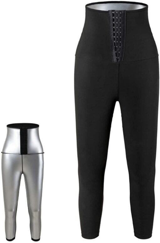 Pantalon de Sudation Femmes, Legging de Sport à Taille Haute Noir Shorts pour Accélérer Transpiration, Lifting des fesses, Ob – Image 9