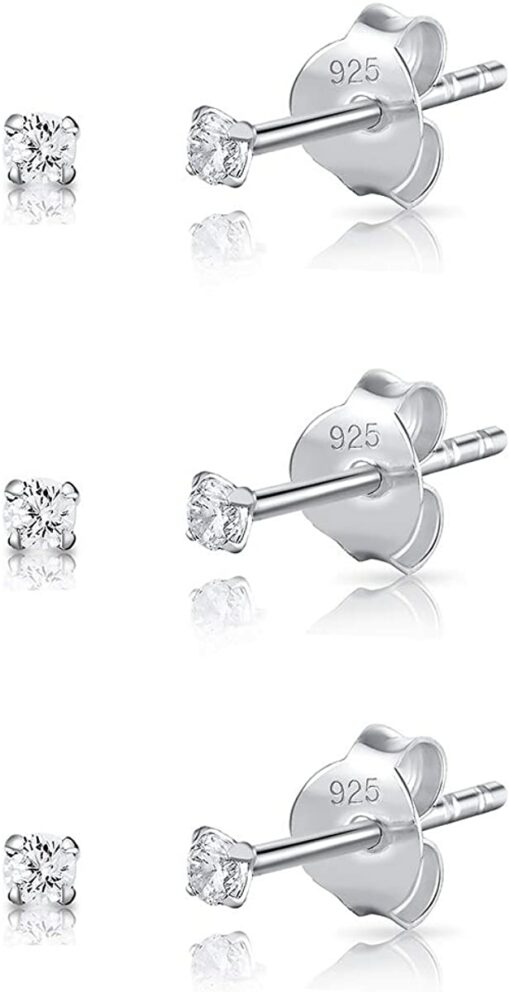 DTPsilver - 3 PAIRES de MINI ou/et Petits Clous/Puces d'oreilles en Argent Fin 925 et Oxyde de Zirconium Ronds - Diamètre: 2, 3 – Image 13