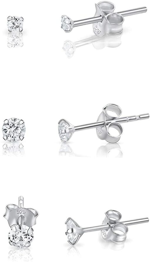 DTPsilver - 3 PAIRES de MINI ou/et Petits Clous/Puces d'oreilles en Argent Fin 925 et Oxyde de Zirconium Ronds - Diamètre: 2, 3 – Image 5