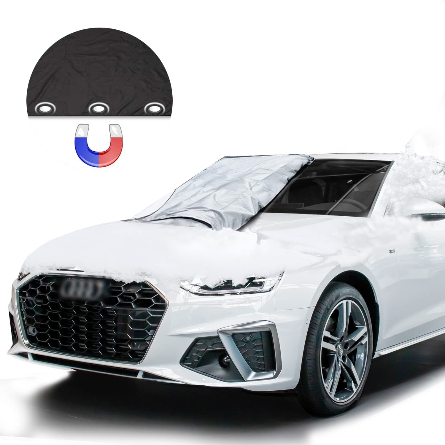 FRECOO Couverture Pare-Brise Voiture, Magnétique Bâche Pare Brise Protection Couverture Repliable, Universelle pour Voiture An
