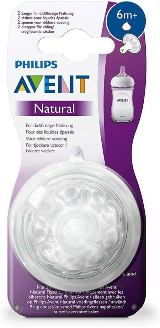 Philips Avent Natural SCF046/27 Lot de 2 tetines 6 m+ pour bouteilles Natural Prises à boire Naturelles, Système anti-colique,