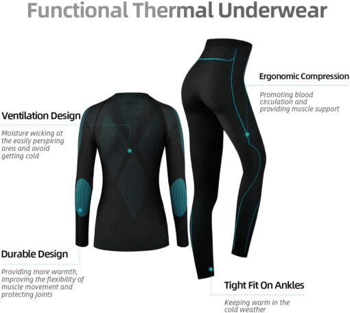 NOOYME sous Vetement Thermique Femme Fonctionnel Ensemble Ski Femme Antibactériens sous Vetement Chaud Femme Flexible Respirant – Image 8