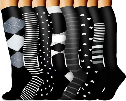 beusilay Chaussettes de Compression(3/8 Paires) pour Hommes et Femmes (15-25 mmHg)-pour Sportifs,Voyage en Avion,infirmiers,cour – Image 44