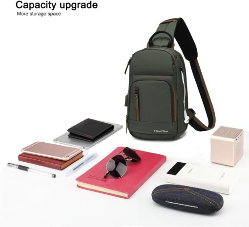 Wind Took Sac de Poitrine pour Homme Sac Bandoulière avec Chargement USB Sacoche Bandoulière Sac Porté Épaule Vélo Collège – Image 15