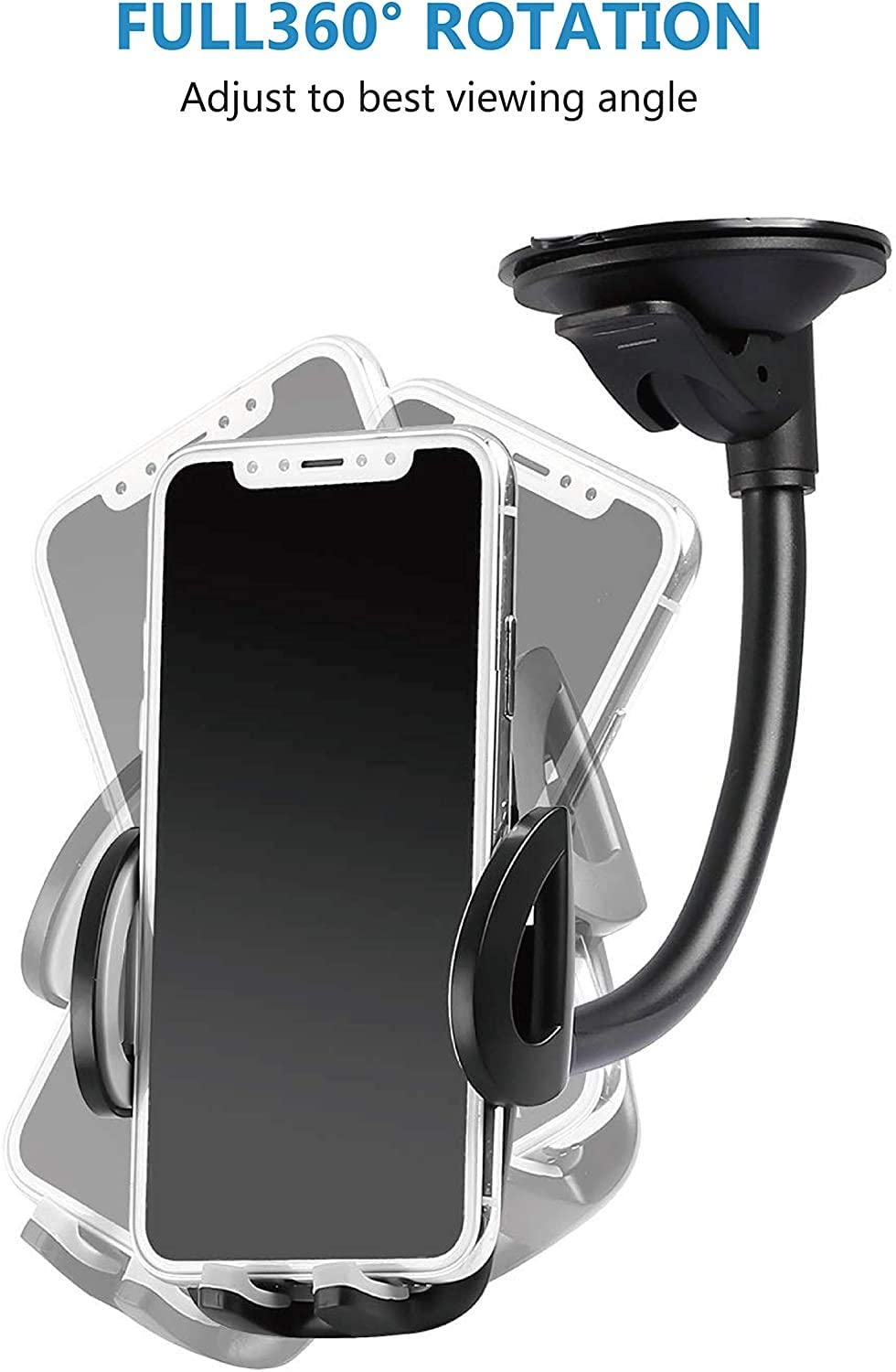 IZUKU Support Telephone Voiture Ventouse Support Portable Voiture pour Pare-Brise avec Rotation 360° pour Smartphone, GPS Appar – Image 4