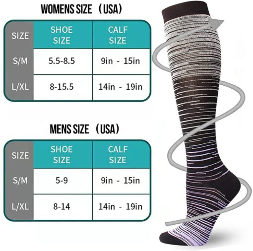 beusilay Chaussettes de Compression(3/8 Paires) pour Hommes et Femmes (15-25 mmHg)-pour Sportifs,Voyage en Avion,infirmiers,cour – Image 25