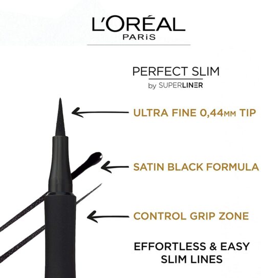 L'Oréal Paris Eyeliner Précision Waterproof Super Liner Perfect Slim Intense, Noir 01 , 1 Unité – Image 6