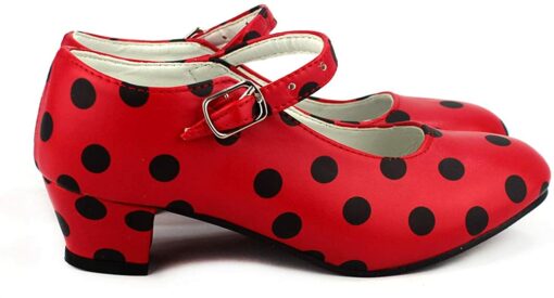 Chaussure de flamenco et sévillanes pour fille et femme, rouges à pois noirs – Image 5