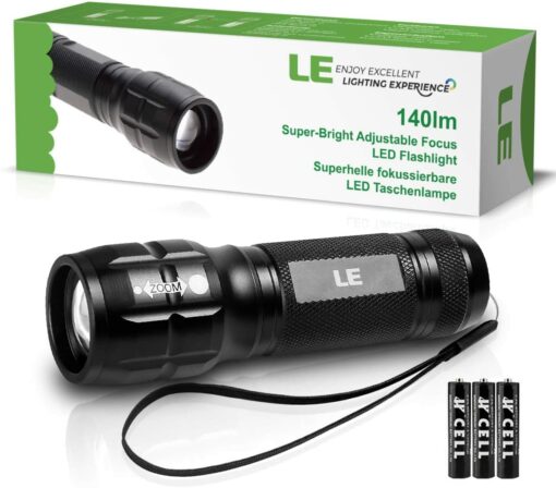 LE Lampe Torche LED L8000 Puissante, Lampe de Poche Zoomable Étanche IP44, 3 AAA Piles Compris, Lampe Torche LED Militaire en A – Image 8