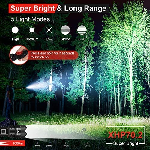 Shadowhawk Lampe Torche LED Ultra Puissante, 10000 Lumens Lampe de Poche Rechargeable, XHP70.2 Lampe Tactique, IP67 Étanche, 5 – Image 2