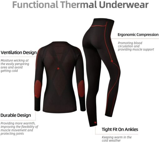 NOOYME sous Vetement Thermique Femme Fonctionnel Ensemble Ski Femme Antibactériens sous Vetement Chaud Femme Flexible Respirant – Image 2