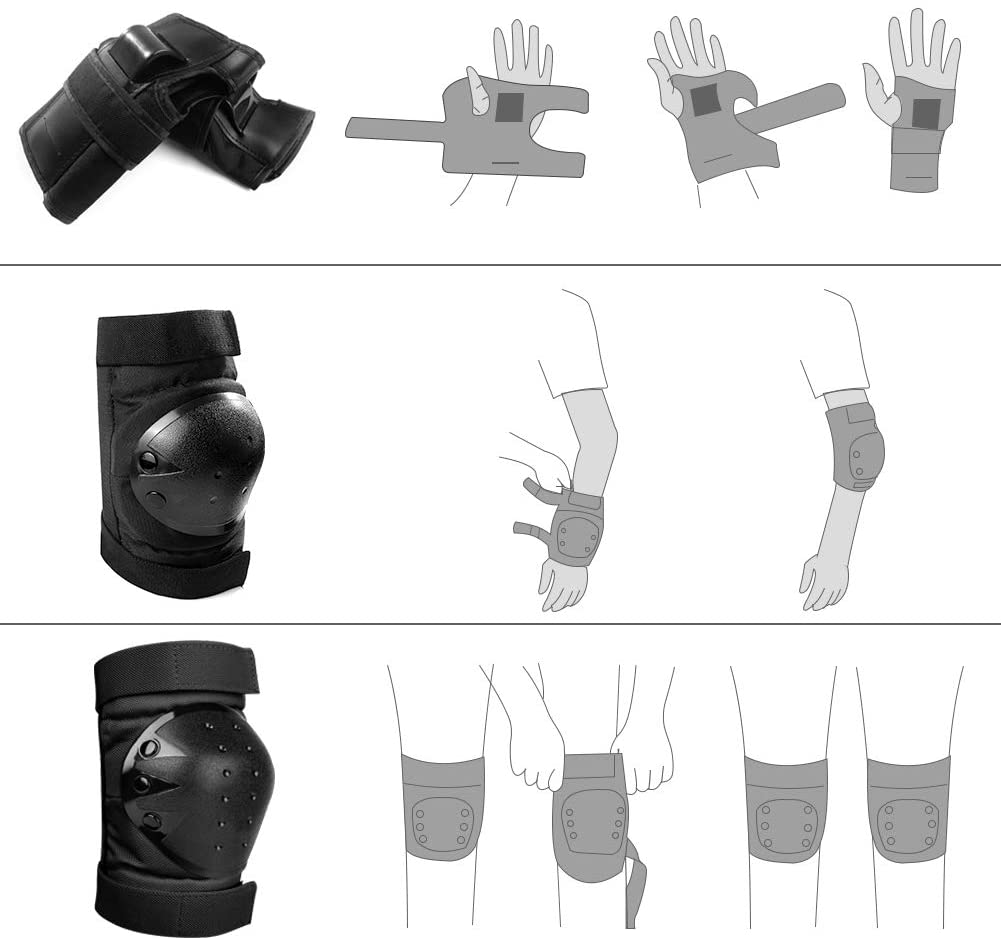 Swonuk 6 Pièces Réglable Coudières Genouillère Protège-Poignets Adulte Kit de Protection pour Skateboard Roller Cyclisme Pa – Image 5