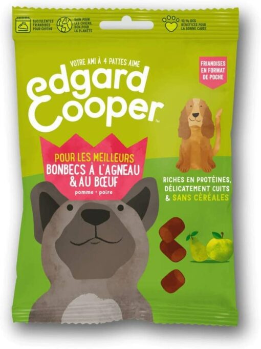 Edgard & Cooper Friandises Chien Chiot Naturelles sans Cereales Agneau et Boeuf,Pomme Poire, Sachet de Poche 50g