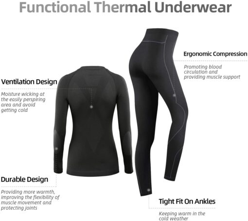 NOOYME sous Vetement Thermique Femme Fonctionnel Ensemble Ski Femme Antibactériens sous Vetement Chaud Femme Flexible Respirant – Image 12